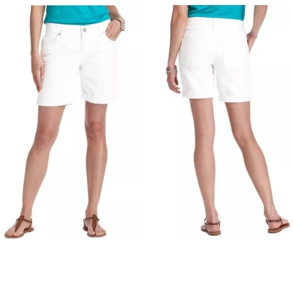 Ann Taylor LOFT Cotton Boyfriend Denim Shorts in White with 10 1/2 " inseam Sz 2
